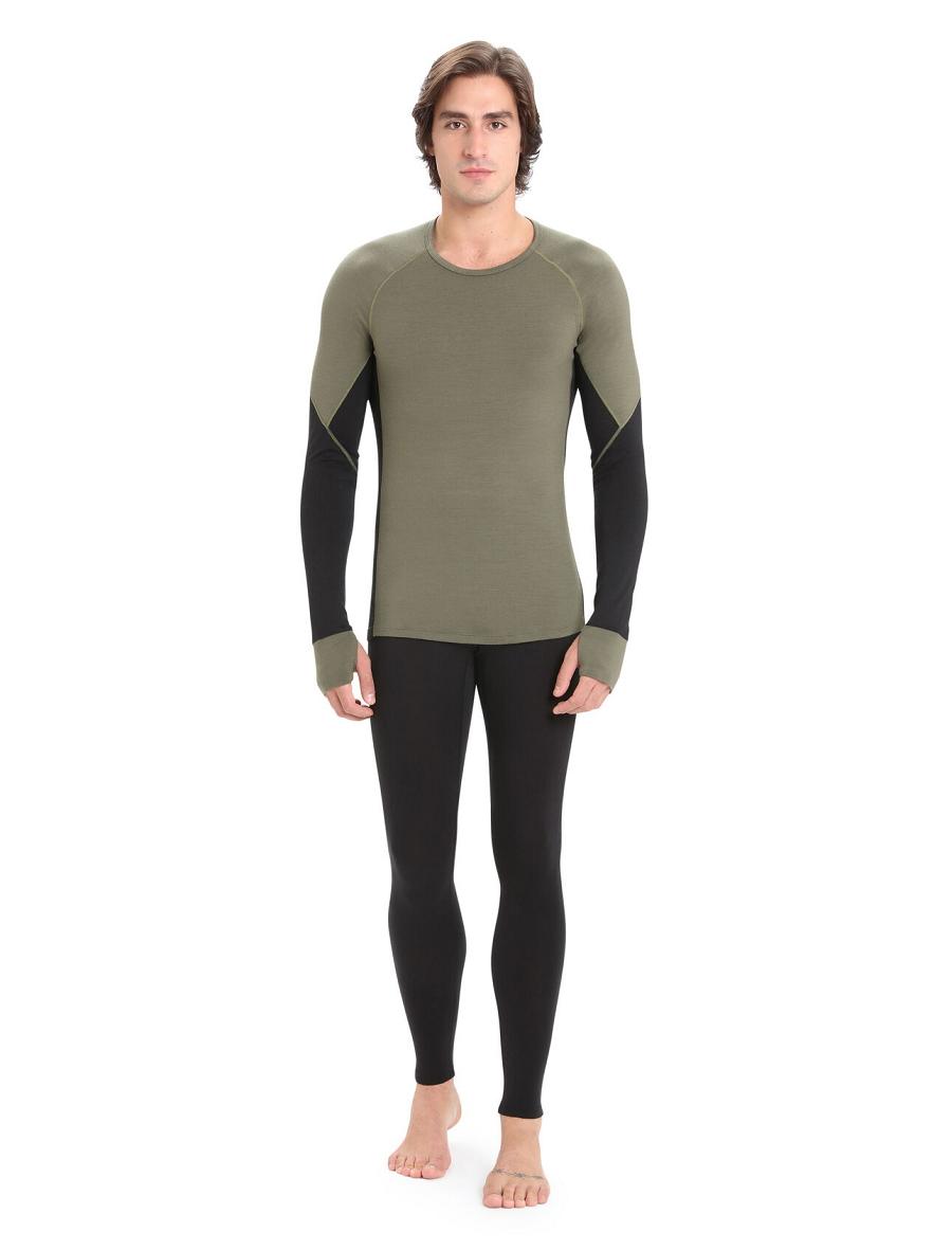 Icebreaker BodyfitZone™ Merino 260 Zone Long Sleeve Crewe Thermal Top Férfi Base Layers Olivazöld Fekete | HU 1380FDNM